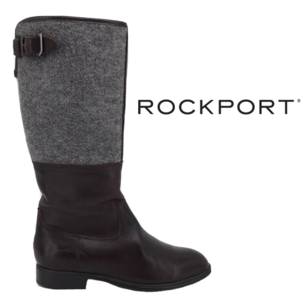 Rockport Brown Leather/Felt Fashion Knee High Riding Boots K58850 Women - 9.5